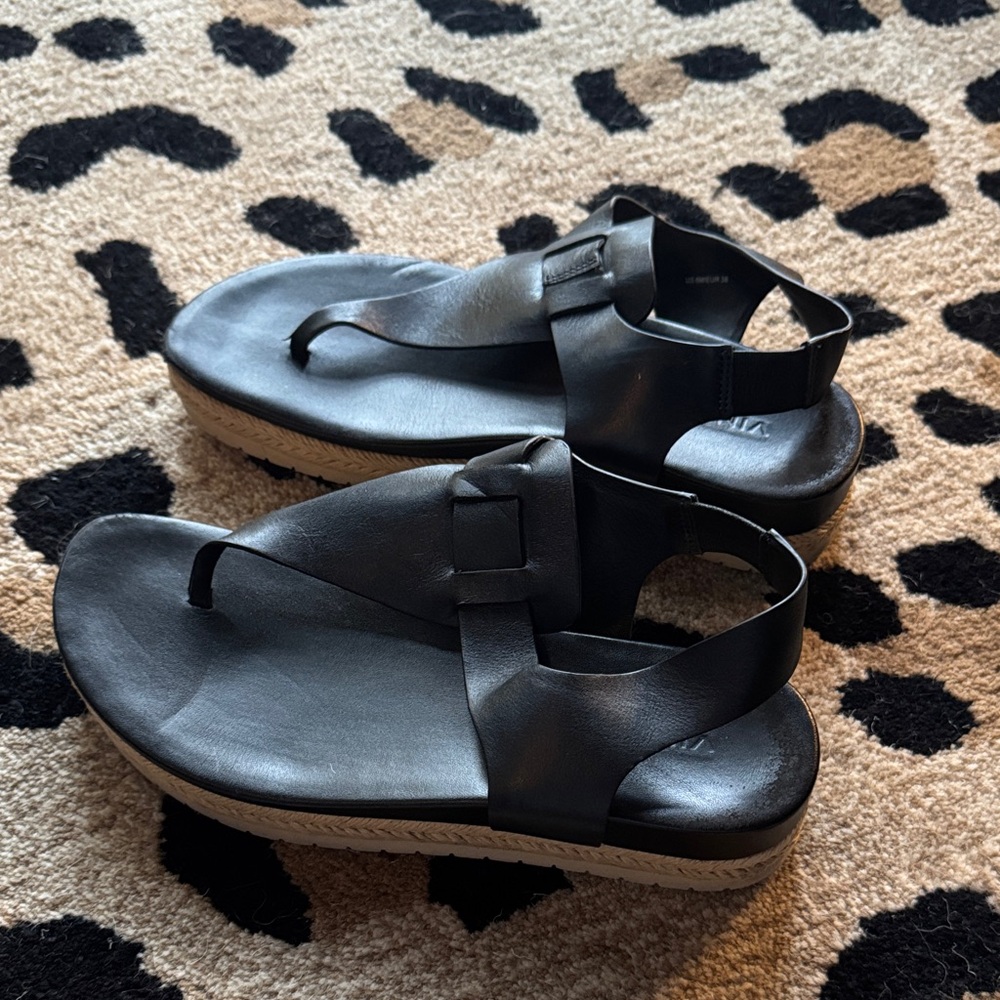 Vince Black Leather Platform Sandals
